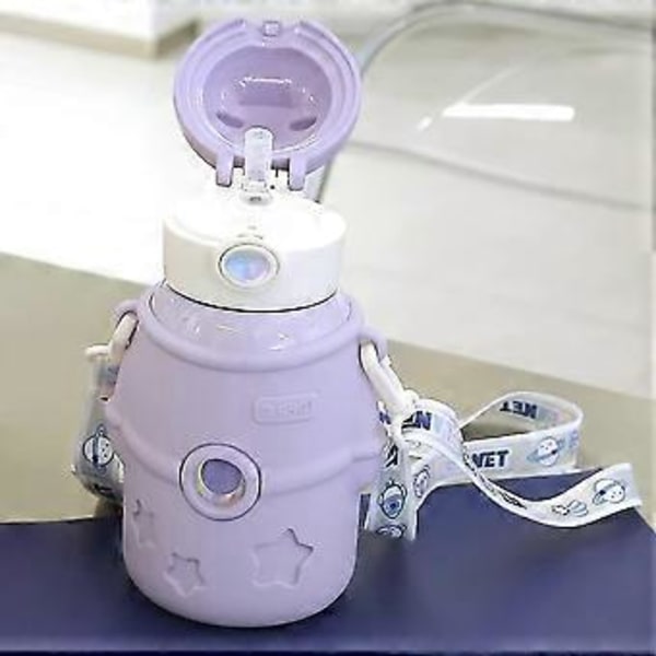 1 stk. Kawaii Vannflaske med Sugerør, 500ml Bærbar Rustfritt Stål Isolert Vannflaske med Klistremerke, Stor Søt Astronaut Bjørn Vann