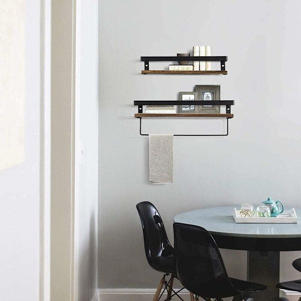Flytende veggmontert hylle med håndkleholder, rustikke oppbevaringshyller, ideell for stue, soverom, bad, 2 stk. Charc