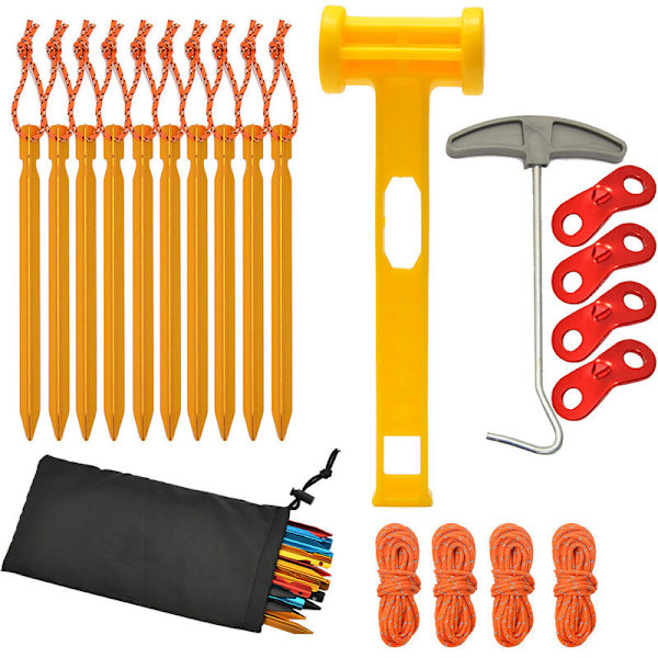 10-pack 18 cm aluminiumlegering triangulära tältpinnar med förvaringsväska gul-DENUOTOP