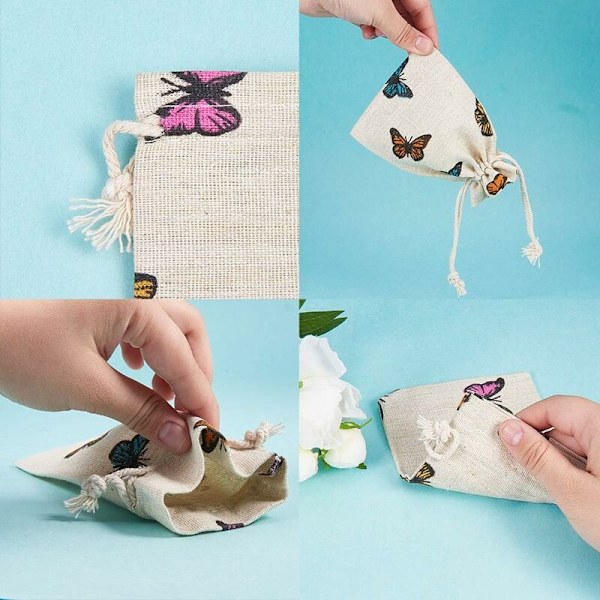 50 stk. 10x14cm trykte sommerfugle design lærred taske gaveposer til opbevaring af smykker, make-up Itesm, bryllupsfest gave