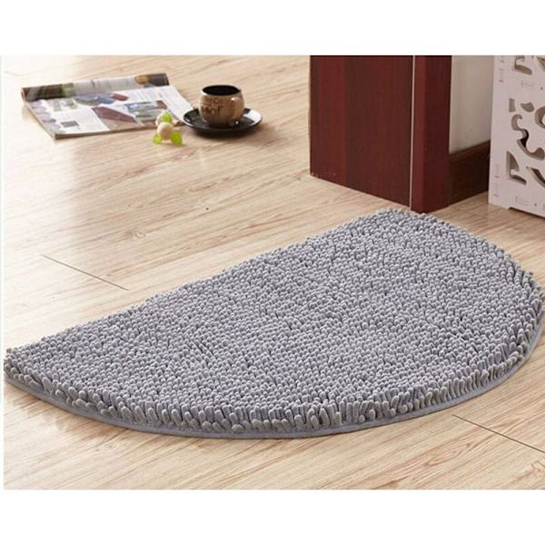 Halvcirkel bademåtte, blød absorberende chenille fuzzy bademåtte skridsikker måtte halvmåne bademåtte til badekar maskinvaskbar -Grå-50 x 80-