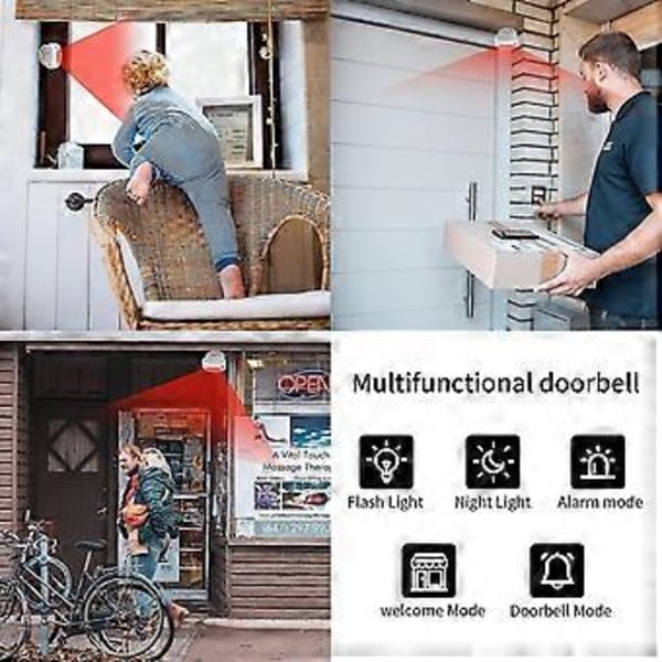 Trådlös Dörrklocka, Rörelsesensor Dörrklocka, Butik Välkomstsummer Övervakare Med Pir Detektor