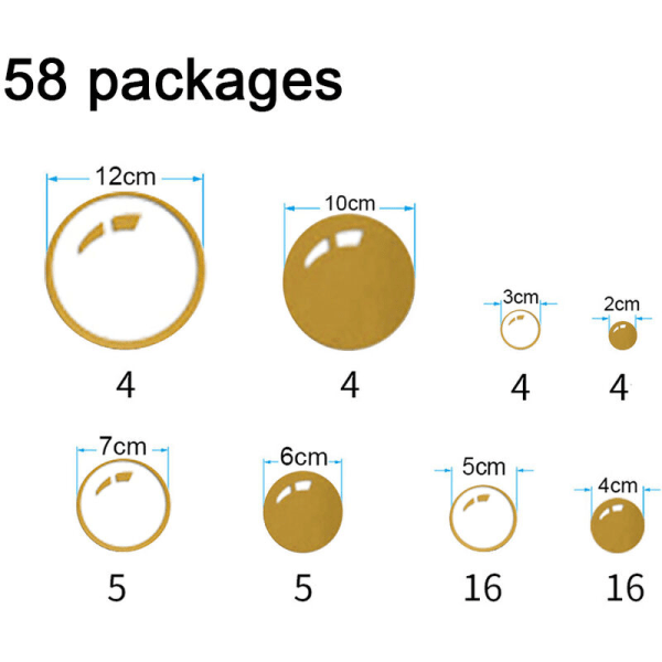 Spegelväggsdekaler 58 DIY Cirkelbubblor Badrumshemdekor guld