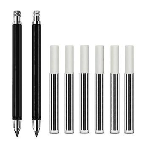 2 stk. 5,6 mm blyantstiftsholder automatisk mekanisk blyant med spisser og kullstiftpåfyll, 6 stk. E