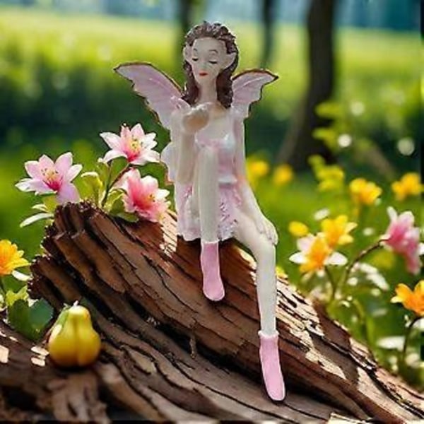 Blomsterfe Søt Jente Resin Engel Ornament Hjem Dekor Håndverk Statue Bar Skrivebord Fe Statue Dekor Gul