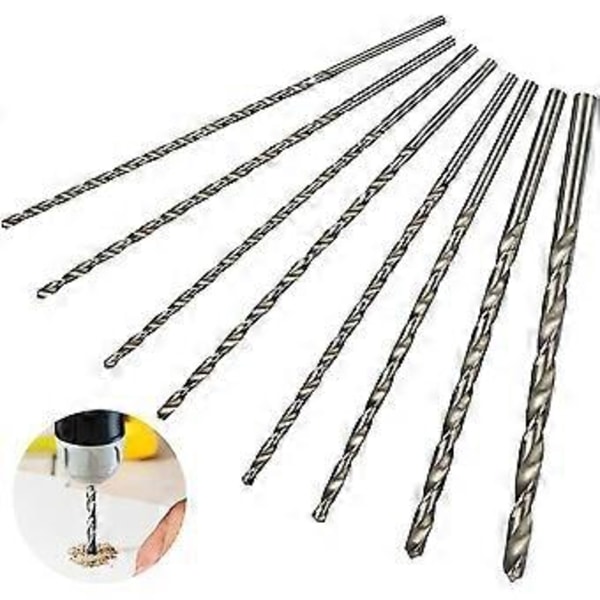 200mm 8stk ekstra lang borsett, HSS bor, rett skaft med diameter på 4mm, 4.2mm, 4.5mm, 5mm, 5.2mm, 6mm, 8mm, 10mm, Drilli