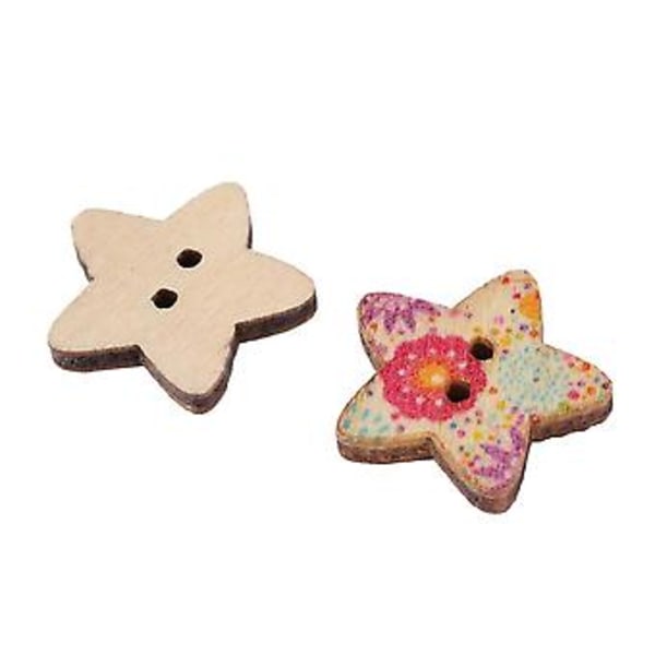 50 stk. 2 Hull Fargerike Tresømknapper for Scrapbooking (stjerne)