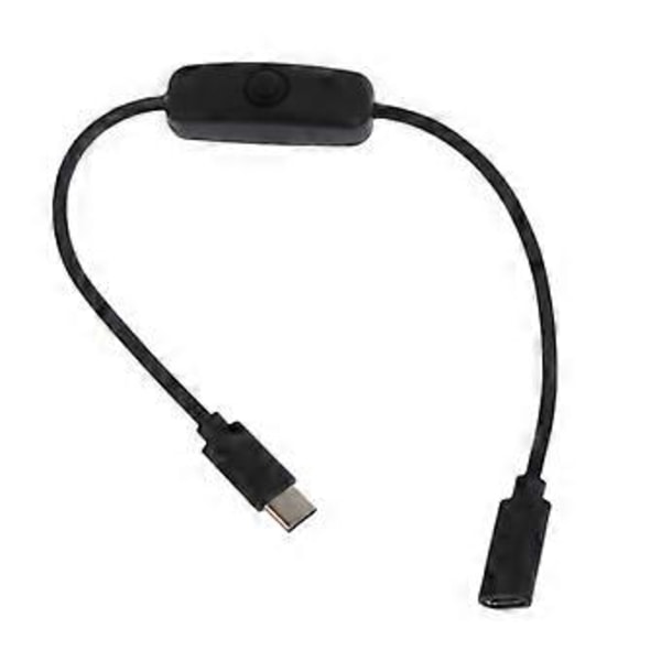 Strømkabel med kontakt til Raspberry Pi 4B strømforsyning, USB Type C han til Type C hun forlængerkabel med ON/Off knap