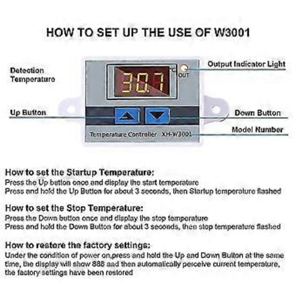 4st Xh-w3001 Digital Temperaturkontrollmodul Termostatbrytare Vattentät Sond Elektronisk Th