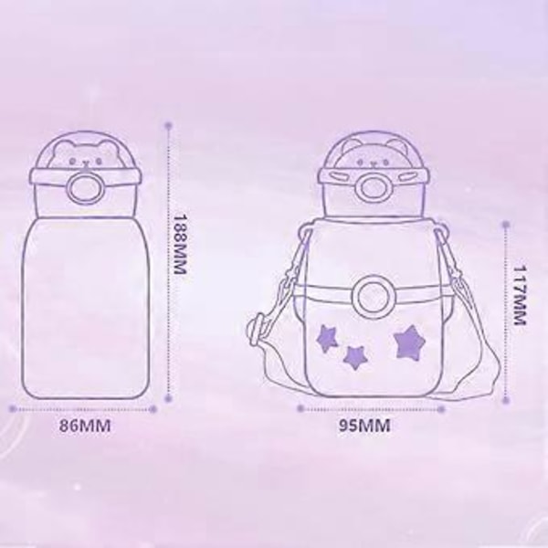 1 stk. Kawaii Vannflaske med Sugerør, 500ml Bærbar Rustfritt Stål Isolert Vannflaske med Klistremerke, Stor Søt Astronaut Bjørn Vann