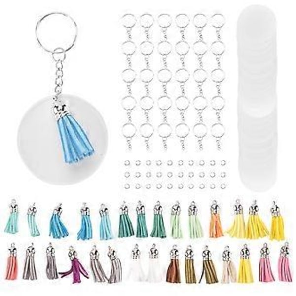Akryl Nyckelring Ämnen, 120st Akryl Ornament Ämnen Kit Inklusive Akryl Ämnen, Nyckelring Tofsar, Nyckelring Ringar