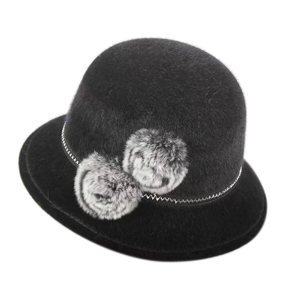 Vintage bowlerhatt for kvinner, med blomster, elegant damehatt, svart