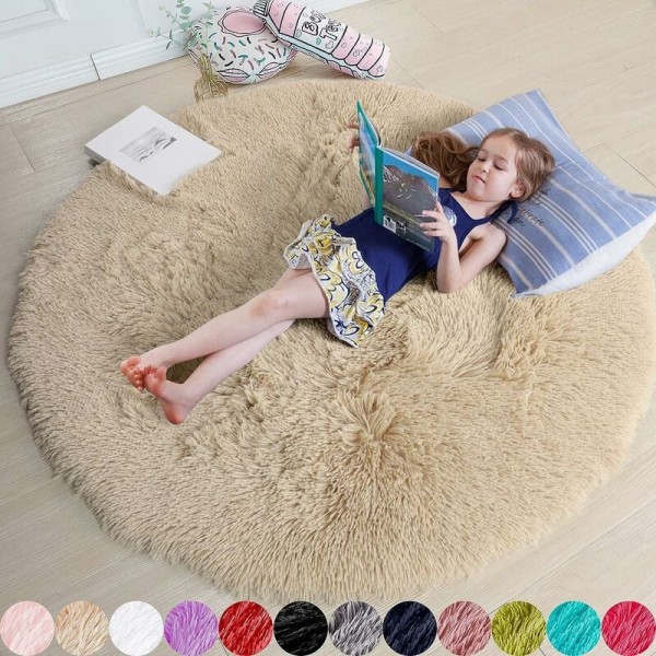 Blush Round Rug for Bedroom,Fluffy Circle Rug 4'X4' for Kids Room,Furry Carpet for Teen Girls Room,Shaggy Circular Rug for Nursery Room,Fuzzy Plush