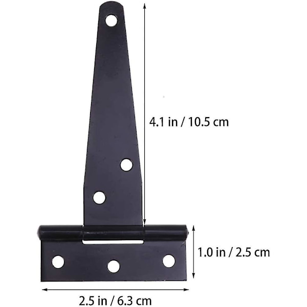 4 tommer galvaniserede T-hængsler med hængsel Heavy Duty dørhængsler (sort) 6 stk. (t-0-g)