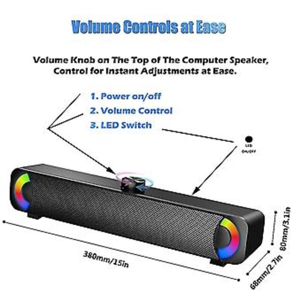 USB-tietokonekaiutin, työpöydän soundbar, PC-kaiuttimet Plug and Play