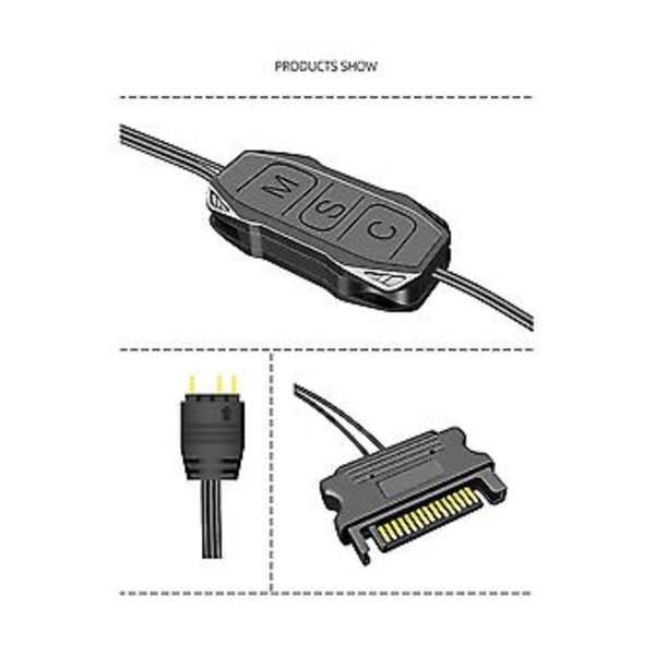 Argb Mini -ohjain pitkällä kaapelilla, laaja yhteensopivuus, 5 V 3-nastainen SATA-virtalähteeseen, RGB-synkronointi