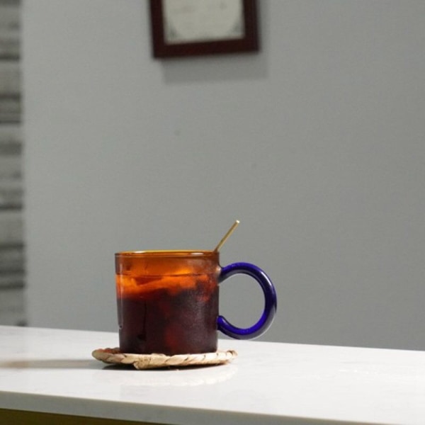 Hög borosilikatfärgad glaskaffekopp med handtag Havregrynsfrukostkopp Värmebeständig tekopp Hemkaffekopp