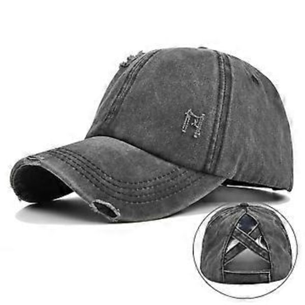 Hul lavet gammel flettet hat hestehale hat vasket gammel hat baseball kasket tie-dye hat damehat