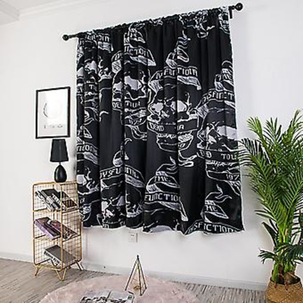 140x130cm Halloween-tema Polyester Mørklægningsgardin Vinduesgardin til Hjemmet Hvid Sort Kranie