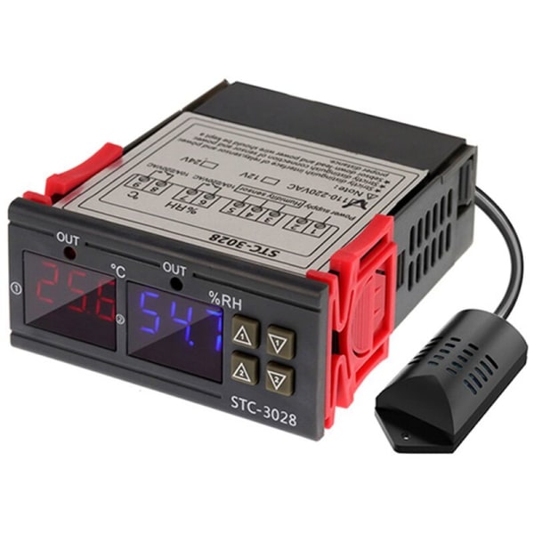 DC 12V Dubbel Digital Termostat Temperatur Fuktighetskontroll Termometer Hygrometer Inkubator Controller STC-3028