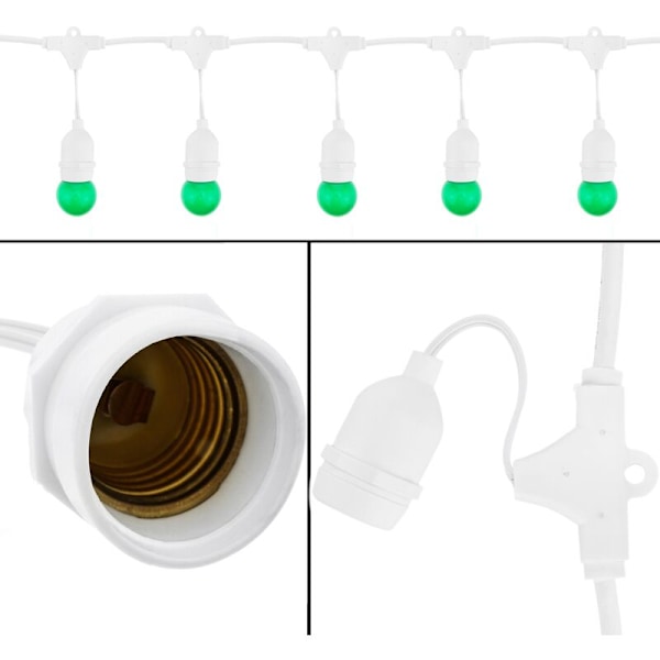 Girlang med 20 glödlampor för utomhusbruk med E27-sockel IP44 strömkabel 20m förlängningsbar vit