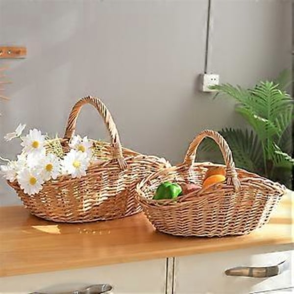 Willow Frugt Picnic Kurv Rattan Æg Kurv Køkken Opbevaringskurv Bambus Bærbar Grøntsagskurv Opbevaringskurv S