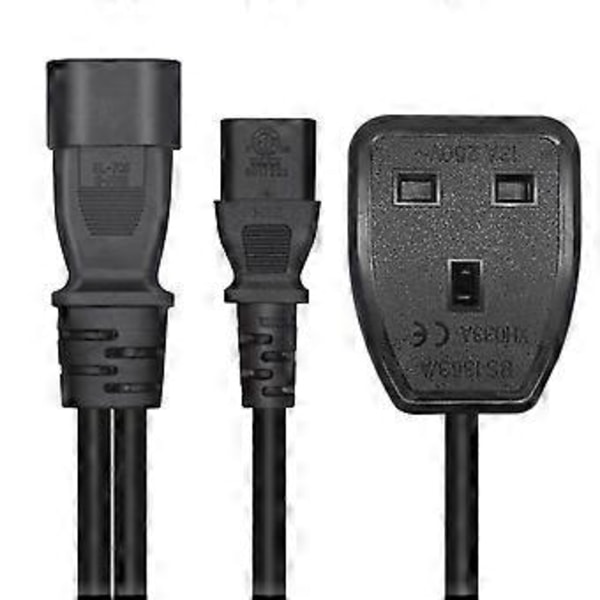 3 Terminaler IEC320-C14 til C13+UK13A Strømkabel Han til Hun Ledning