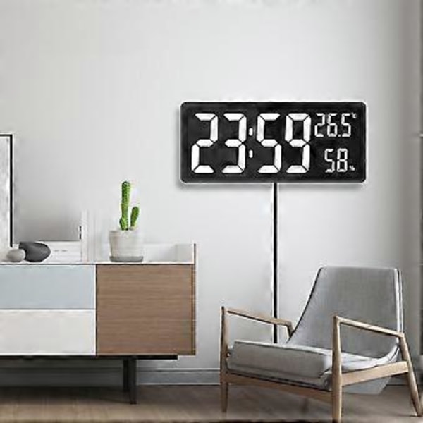 LED Digital Veggklokke, Siffervisning, Innendørs Temperatur & Luftfuktighet, for Gårdshus, Hjem, Klasserom, Kontor Grønn