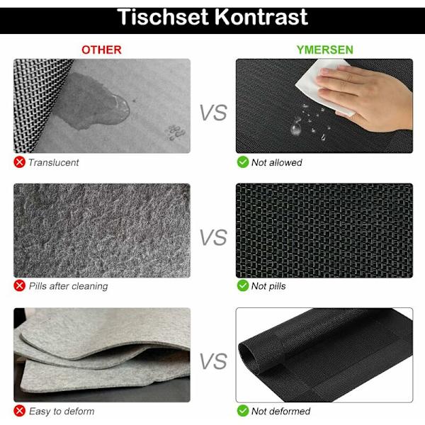 Paikka-alustat 4 kpl, liukumattomat pestävät PVC-paikka-alustat lämmönkestävät keittiön ruokapöydän alustat (musta)