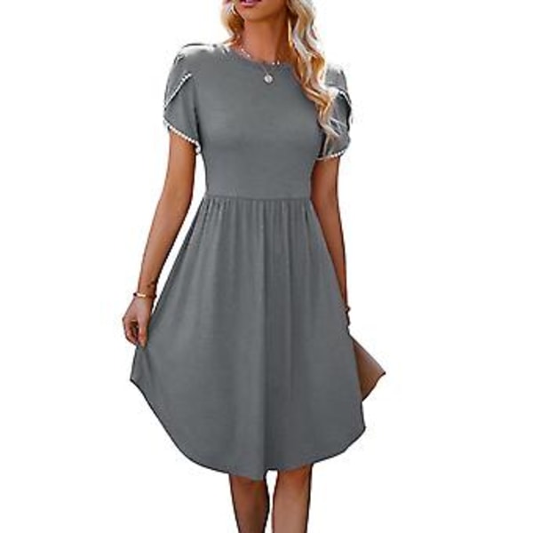 Sommer Crewneck Midi Kjole Dame Løs Casual Wrap Hem Blonde Kortermet Kjole for Dating Party Lys Grå XL