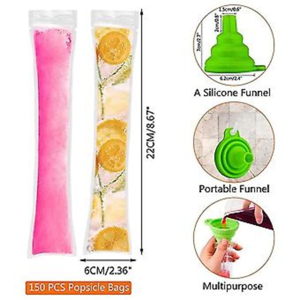 Engångs Popsicle Påsar 120st Frysrör, Ispåsar Med Tratt Och Isärmar För, Isgodis