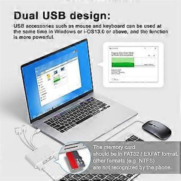 Minnekortleser 5-i-1 SD-kortleser USB OTG-adapter med ladeport for //Android/PC/Nettbrett/Kamera