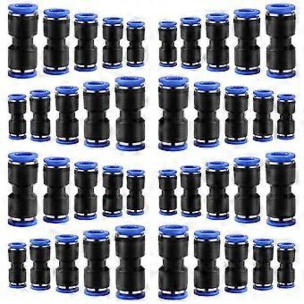 Hurtigkoblingssæt, Push-on direkte kobling, Pneumatisk luftslangeforbindelse direkte tilslutning (4mm/6mm/8mm/10mm/12mm) 40 stk