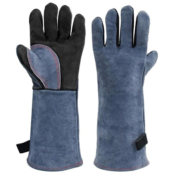 Varme- og brannsikre lærhansker med Kevlar-søm - Perfekt for peis, ovn, komfyrtopp, grill, sveising, MIG, grytekluter - Grytekluter