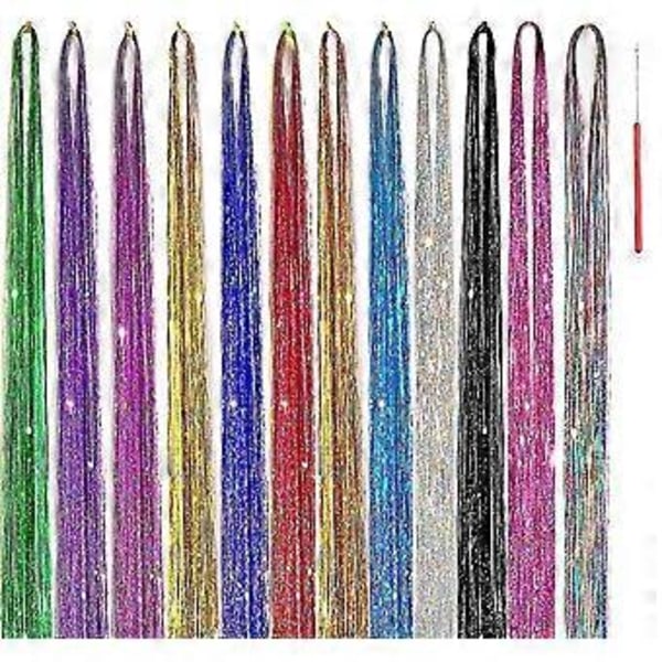 Hårglitterset, 12 Färger 48 Tum 2600 Strängar Hårglittersträngar Set, Värmebeständigt & Hårglitter Hårtillägg