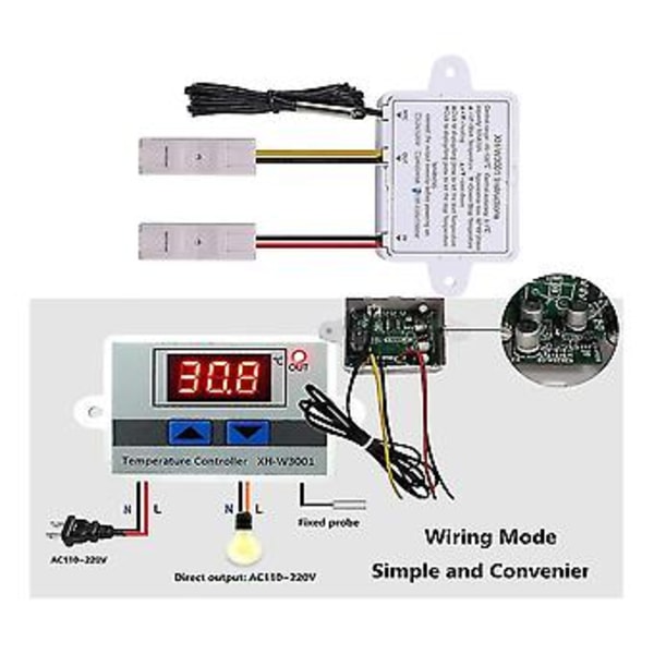 AC- 1500W XH-W3001 Digital LED Temperatur med Probe og Kobling (2 Stykker)
