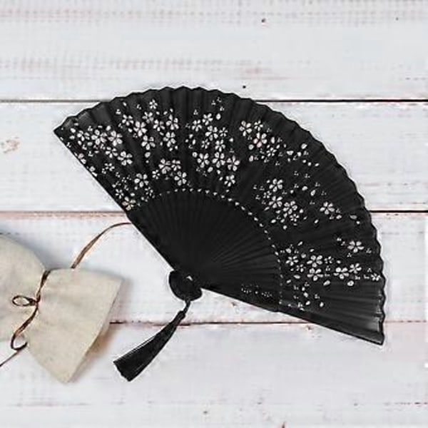 Charmig Elegant Modern Kvinna Handgjord Bambusilke 8.27 tum (21 cm) Vikbar Fickplånbok Handfläkt, Transparent Målad Hållande Fläkt med Silkepåsar/W