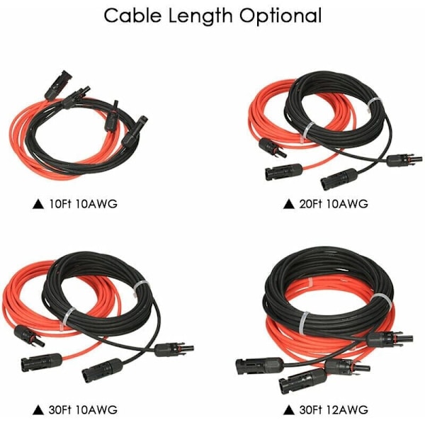 Aurinkopaneelin jatkokaapeli MC4-liittimellä, punainen + musta pari, 14AWG 4 metriä - RW..