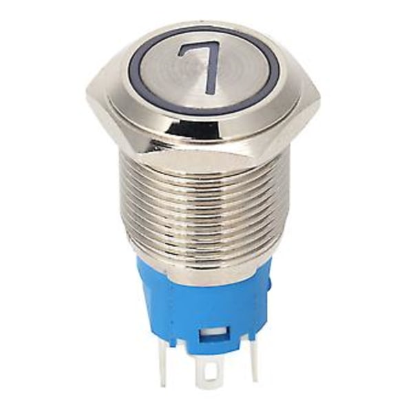 2 stk. 5-pins trykknappbryter i rustfritt stål 16 mm, selvtilbakestillende bryter med lys, 7-24VDC, hvit, vanntett, slitesterk, for bil, båt, industri