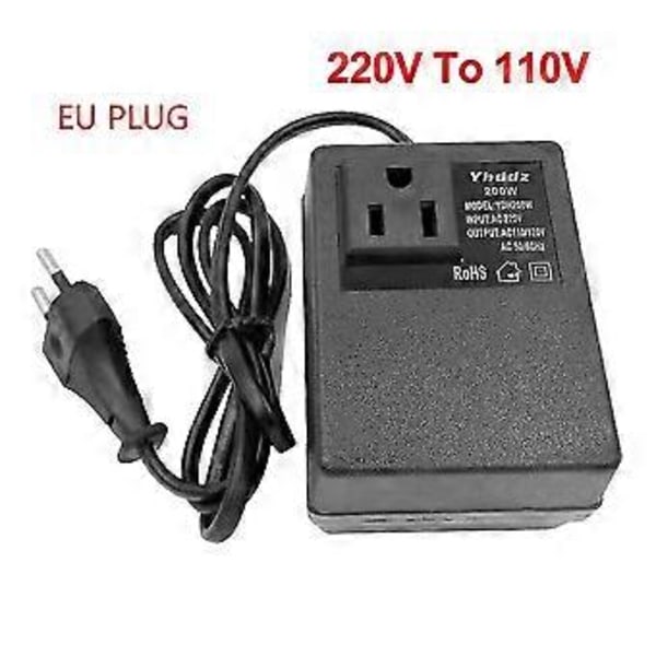 200W Spenningsomformer 220V til 110V Nedtrappingstransformator Spenningsomformer Reiseadapter EU Plugg Inverter