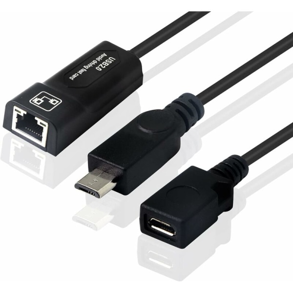 Ethernet-adapter 100 Mbps USB Ethernet-nettverksadapter med USB-strømforsyning og Kangping OTG-kabeladapter for strømmepinner (2. generasjon)