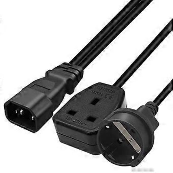 IEC320-C14 Hane till UK 13A+EU4.8mm Hona Adapterkabel Y-splitter Strömkabel