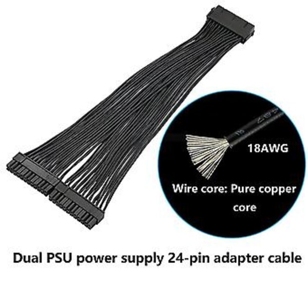 Kaksois PSU 24-nastainen Atx Mboard Splitter -kaapeli, 24-nastainen (20+4) Atx Mboard Extensi -liitäntään