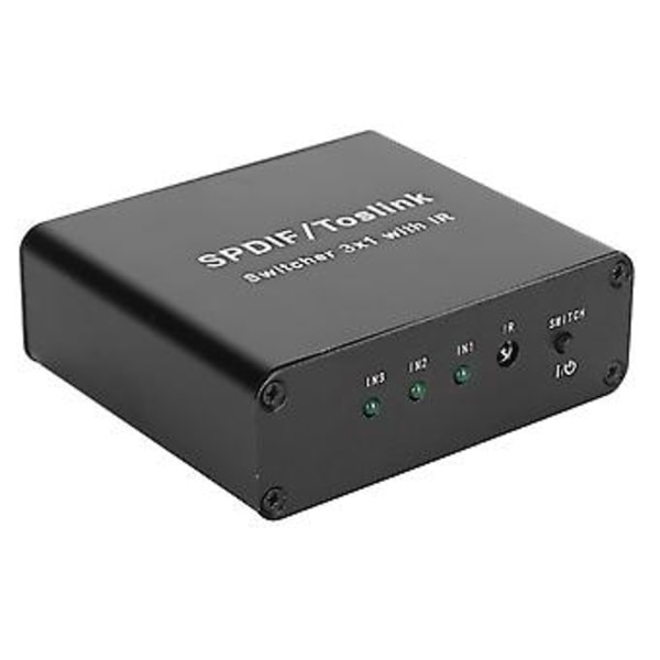 SPDIF/TosLink-kytkin 3x1, kytkentälaite kaukosäätimellä, 3 sisään, 1 ulos, 100V–240VAU-pistoke