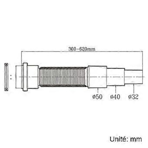 1 stk., Uttrekkbar 50 mm avløpsrør Hurtigkoblingsslange 5 cm Kobles bare til nedløpsrøret 5 cm utløpsrør