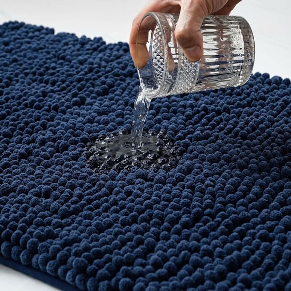 Halkskyddad lyxig chenille lurvig badrumsmatta, maskintvättbar extra mjuk och absorberande matta för badkar, dusch och badrum (Royal Bl