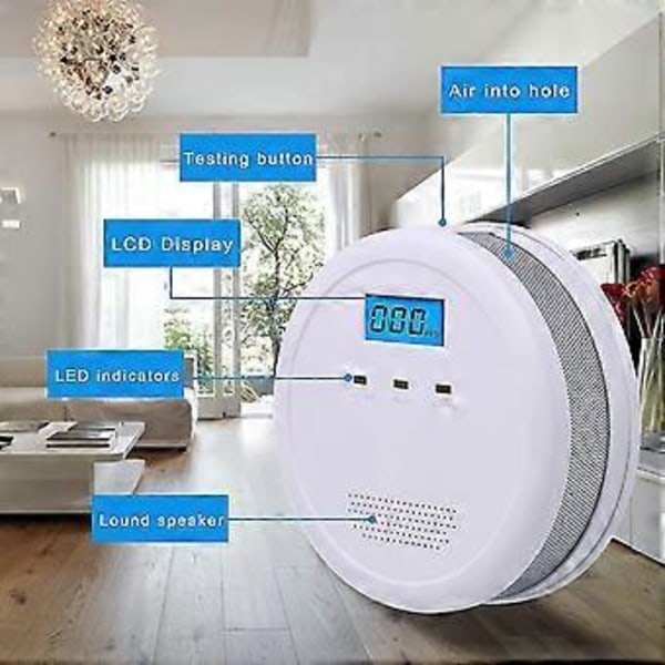 Yaju Kolmonoxidvarnare, Portabel CO-detektor Batteridriven Med LCD-display (1st, Vit)