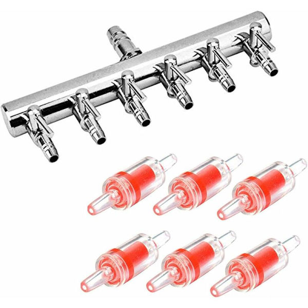 4/8 mm akvarie luft splitter og 6 envejs checkventil til akvarie luft pumpe, akvarie luft flow splitter luft pumpe akvarie tilbehør