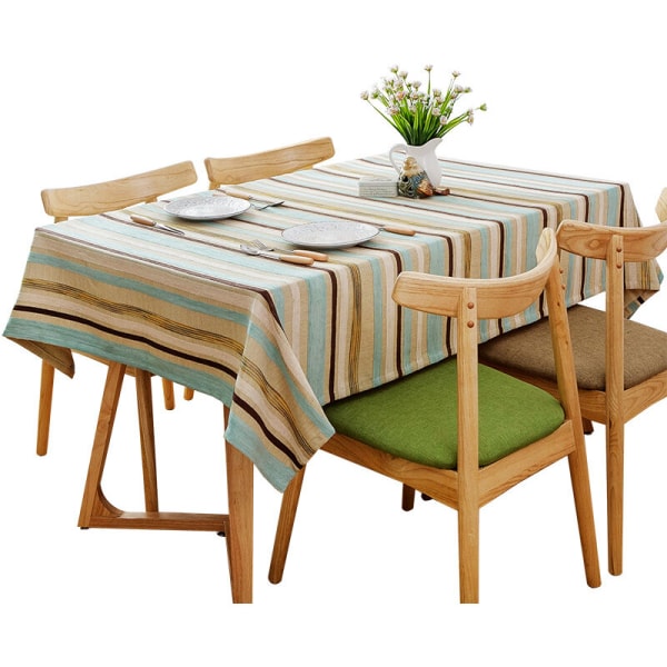 Bomulls- och linneduk med färgad stångbroderi, rektangulär, tvättbar, för matbord, middag, picknick, café, restaurang, olika storlekar