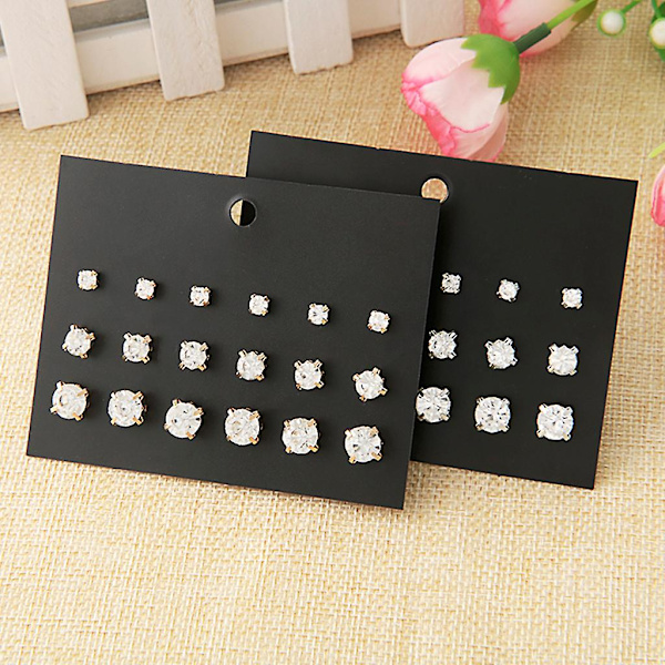 9 par runde Cubic Zirconia øreringe Stud smykker dekoration til kvinder pige